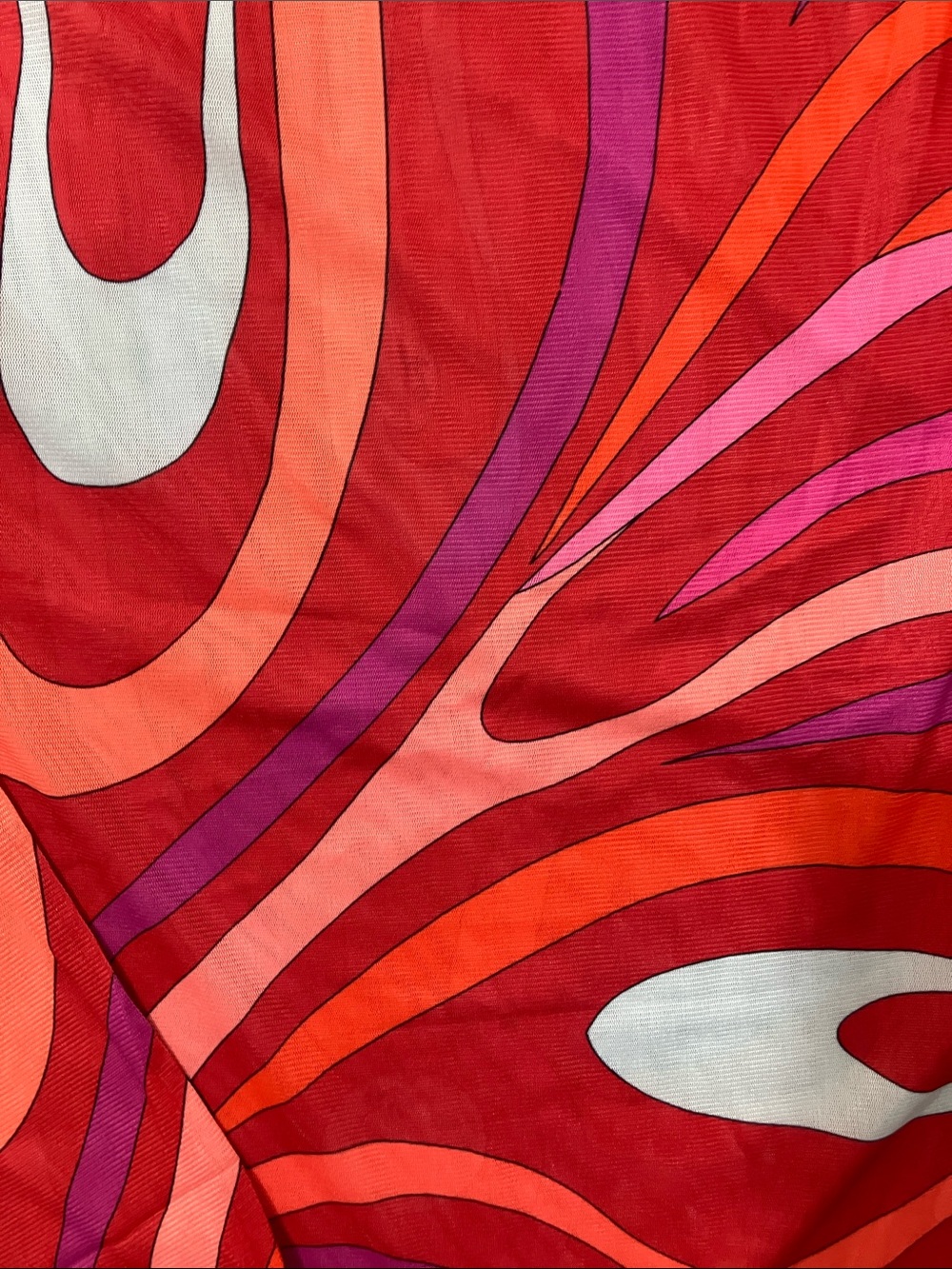Emilio Pucci Red Pink Orange Swirl Long-Sleeve Mesh Top - Picture 4 of 8